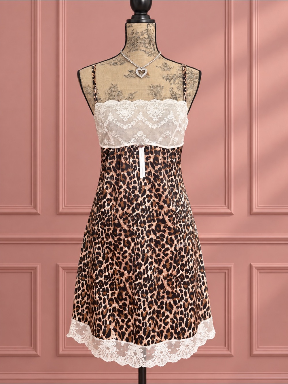 Victoria’s Secret Lace-Trim Leopard Print Babydoll Nightdress Size L